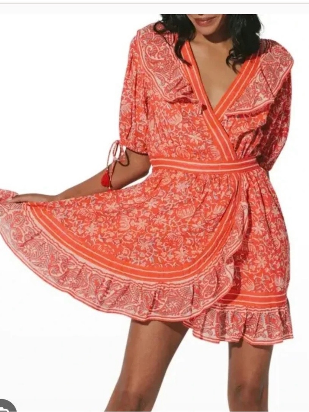 Cleobella Blair 100% Organic Cotton boho ruffle mini dress in red color Size XS